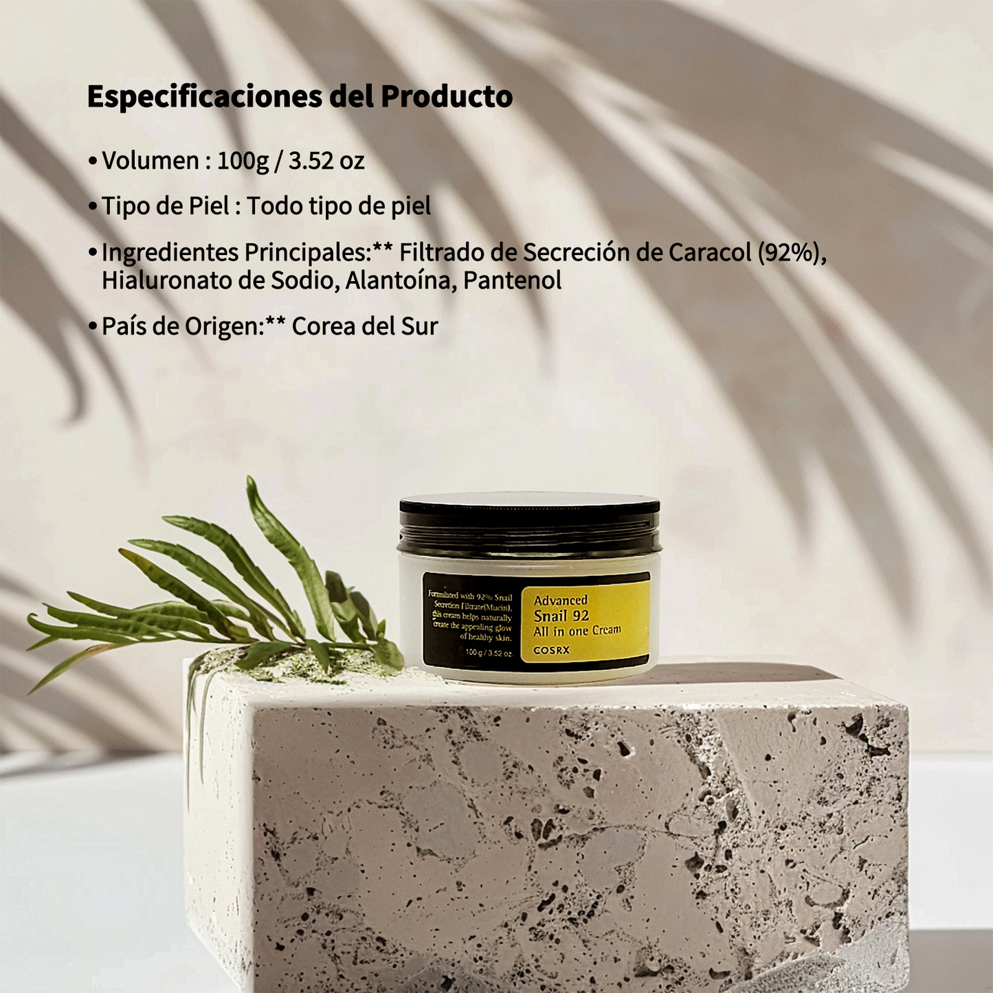 COSRX Snail 92 All in One Cream – Crema coreana con mucina de caracol