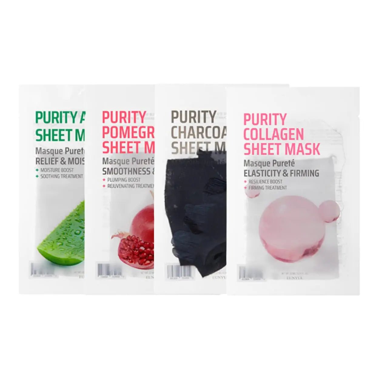 [EUNYUL]Set de 4 Mascarillas Faciales – Aloe, Granada, Carbón y Colágeno de Eunyul | Skincare disponible en kosmic
